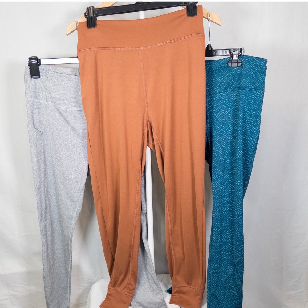 Lot of 3 Womens Activewear Pants Workout Leggings Joggers Orange Teal Gray